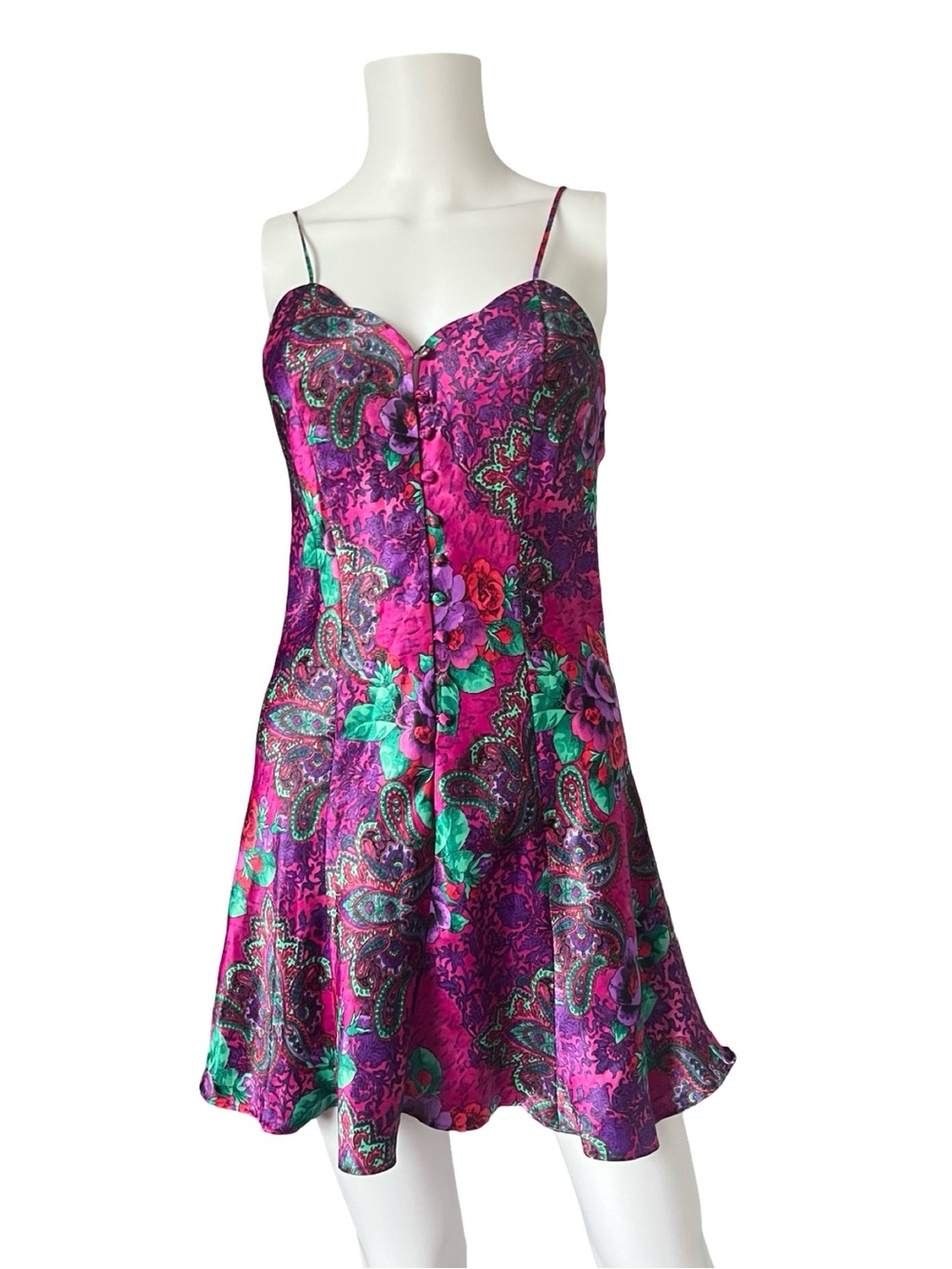 Vintage 80s Victoria's Secret Gold Label Slip Dress Purple Green Size Small